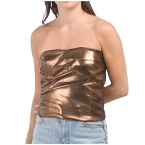 NWT Zara Metallic Bronze Gold Strapless Ruched Corset Cropped Tube Top - Medium